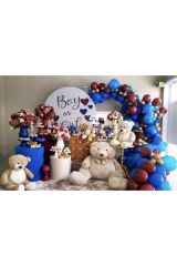 Krom Gold Pastel Mavi Ve Bordo Balon Zinciri 100 Adet