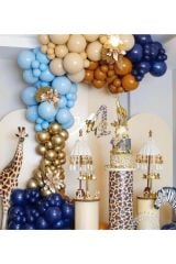 Pastell Balon Krom Balon Konsept Balon Zinciri Mavi Karamel Ten Lacivert Krom Gold 100 Adet