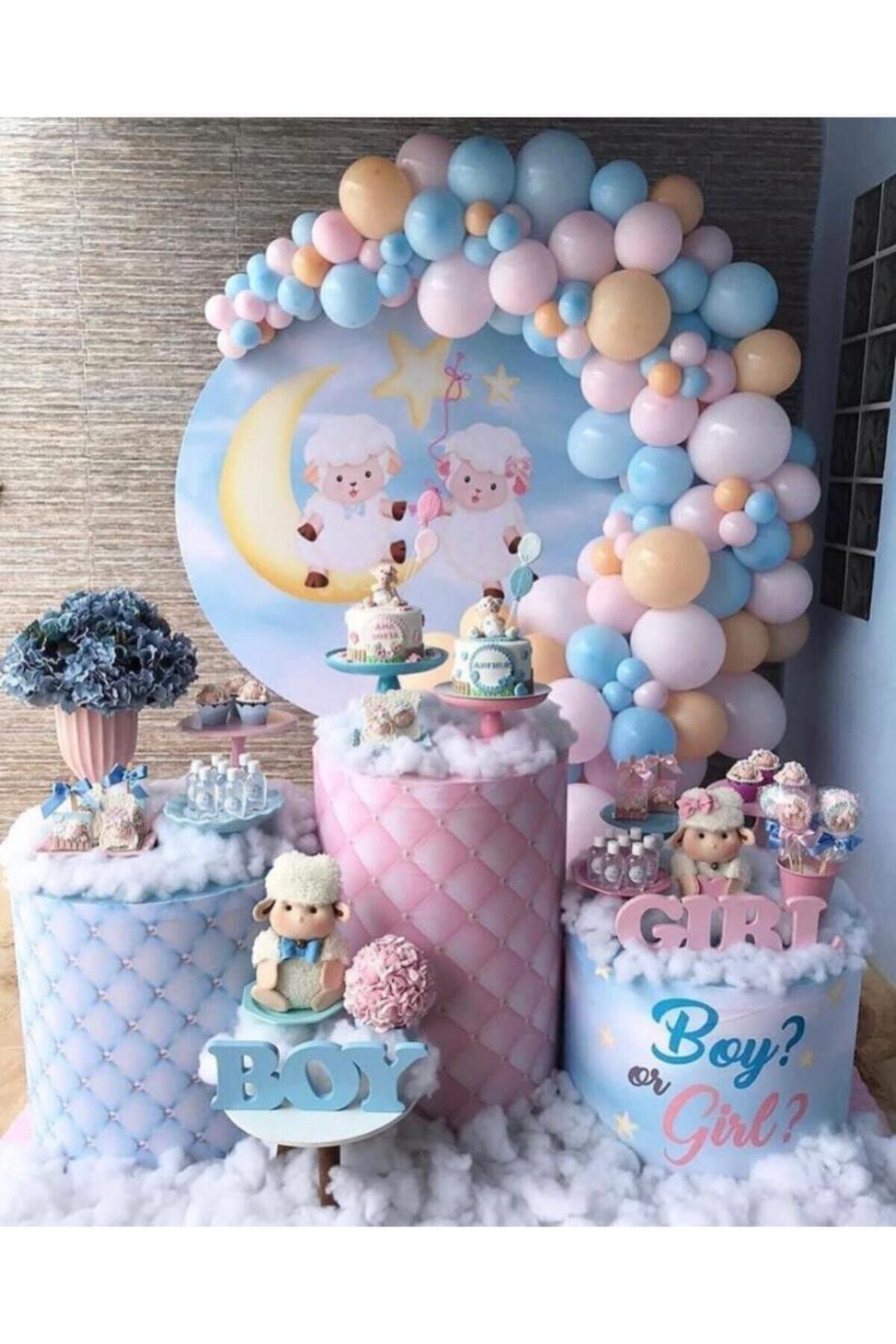 100 Adet Cinsiyet Belirleme Balon Zinciri Mavi Pembe Somon Renk