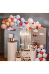 Pastel Beyaz Gri Somon Kırmızı Mavi Balon Zinciri 100 Adet