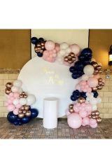 Krom Gold Pastel Gece Mavisi Makaron Pembe Ve Beyaz Balon Zinciri 100 Adet