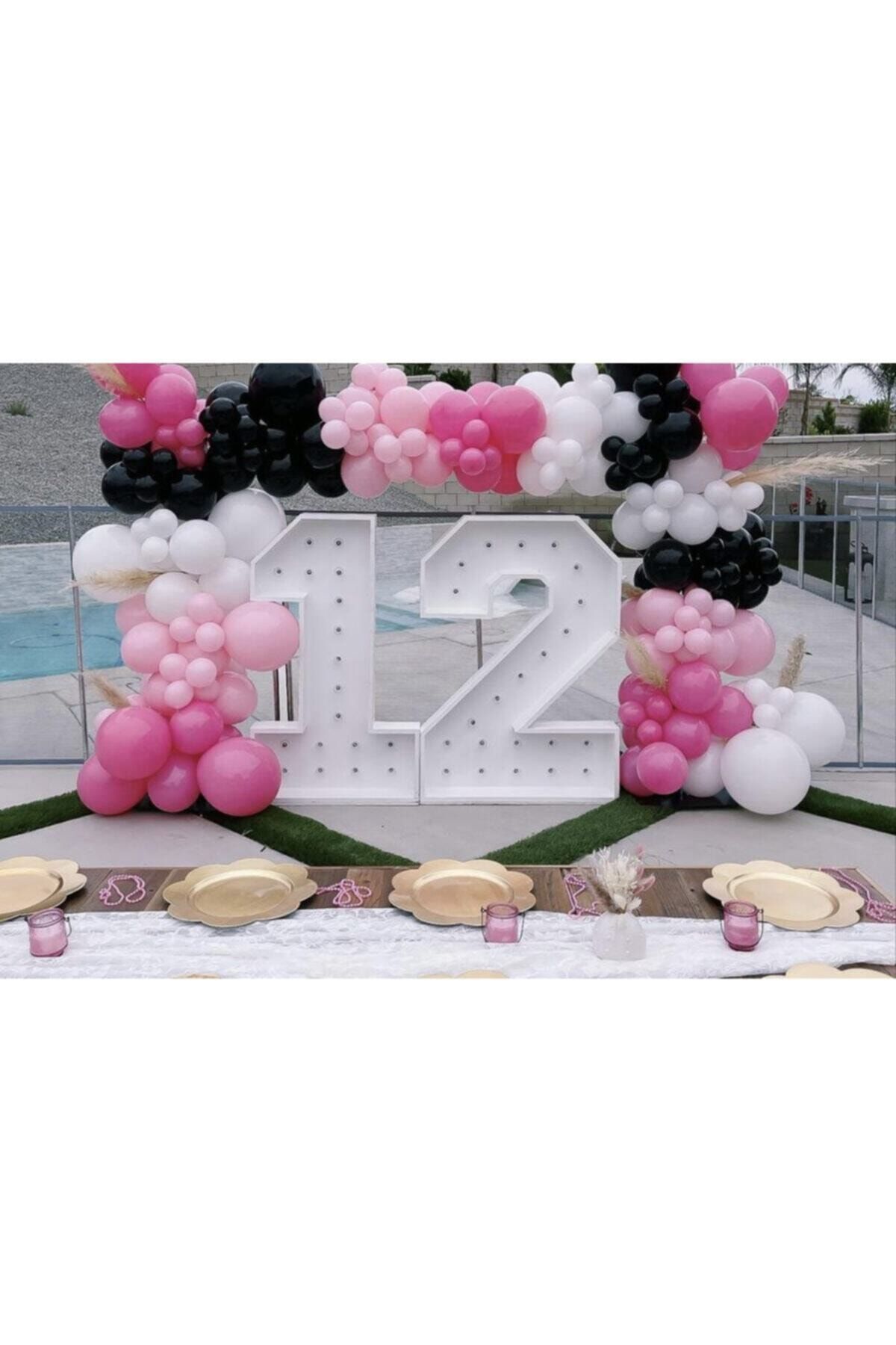 Pastel Balon Zinciri Fuşya Siyah Beyaz Pembe