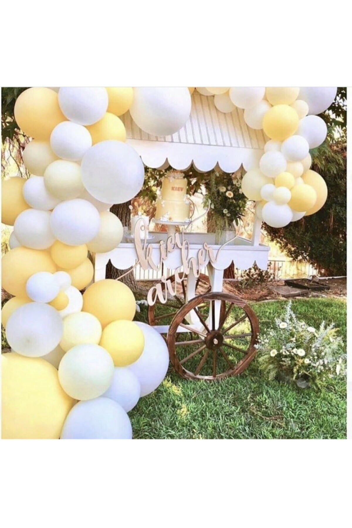 100 Adet Sarı Beyaz Soft Doğum Günü Balon Zinciri Seti