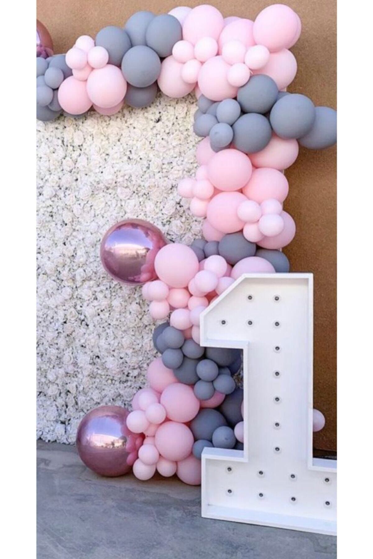 Makaron Pembe Ve Gri Balon Zinciri 100 Adet