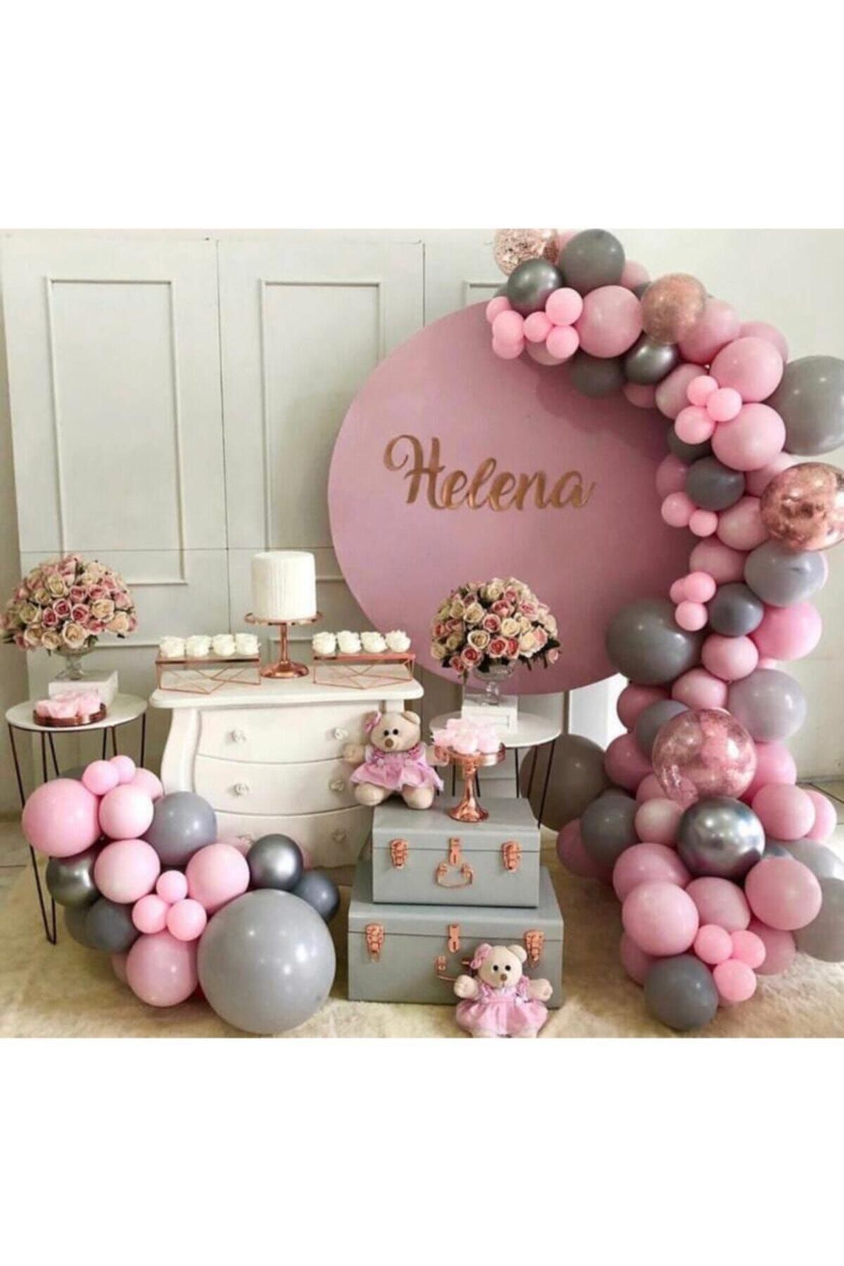 Pastel Gri Ve Makaron Pembe Balon Zinciri 100 Adet