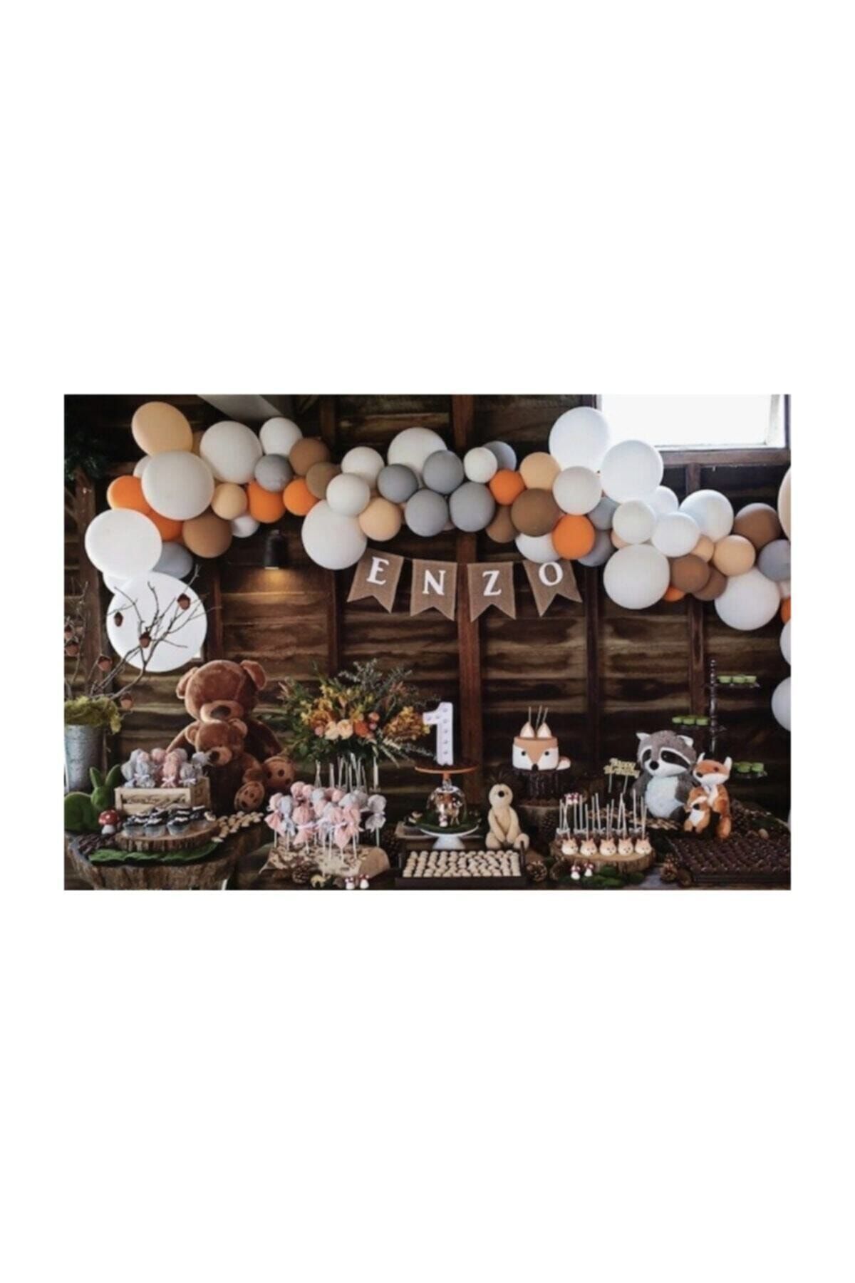 Pastel Balon Zinciri Kahverengi Gri Ten Rengi Beyaz Turuncu