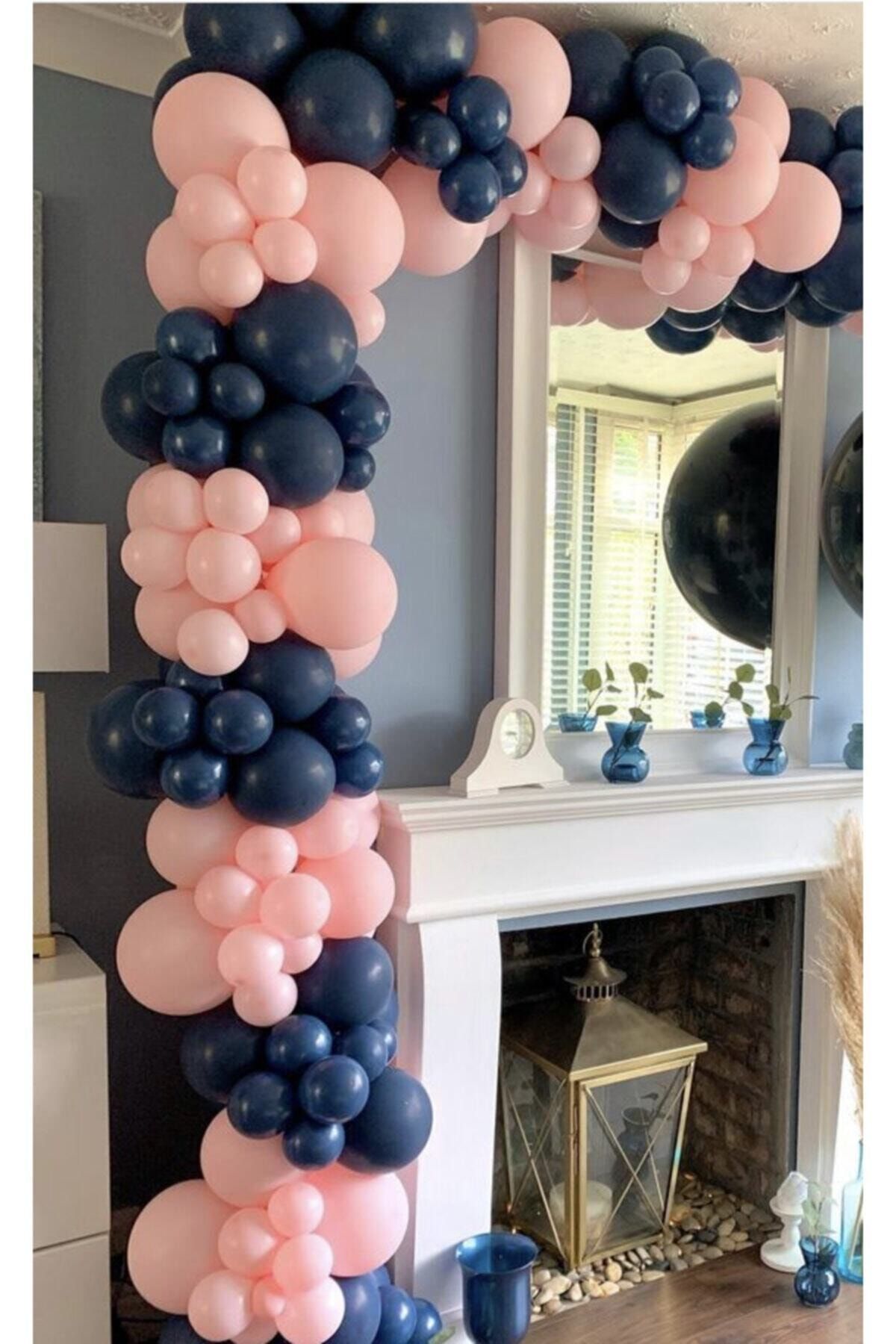 Lacivert Makaron Pembe Renk Balon Zinciri