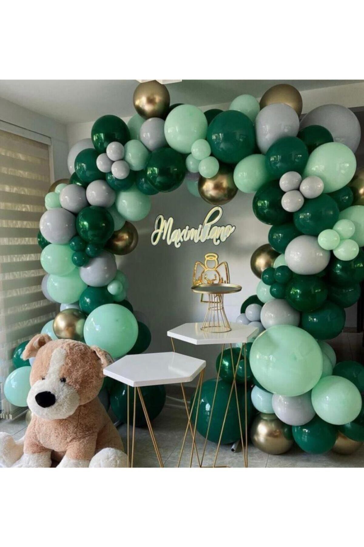 Krom Gold Pastel Koyu Yeşil Mint Yeşili Ve Gri Balon Zinciri 100 Adet