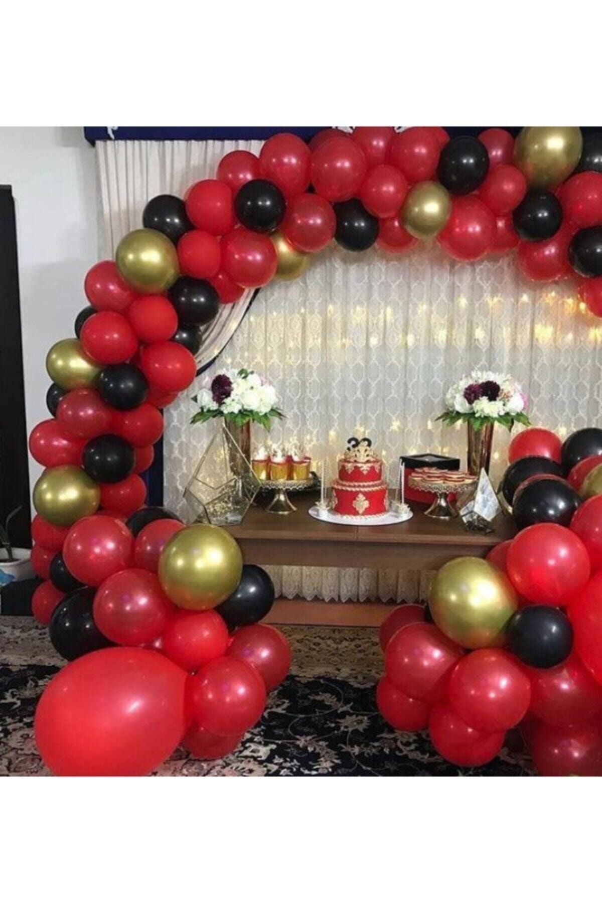 Krom Gold Pastel Siyah Kırmızı Balon Konsept Zincir