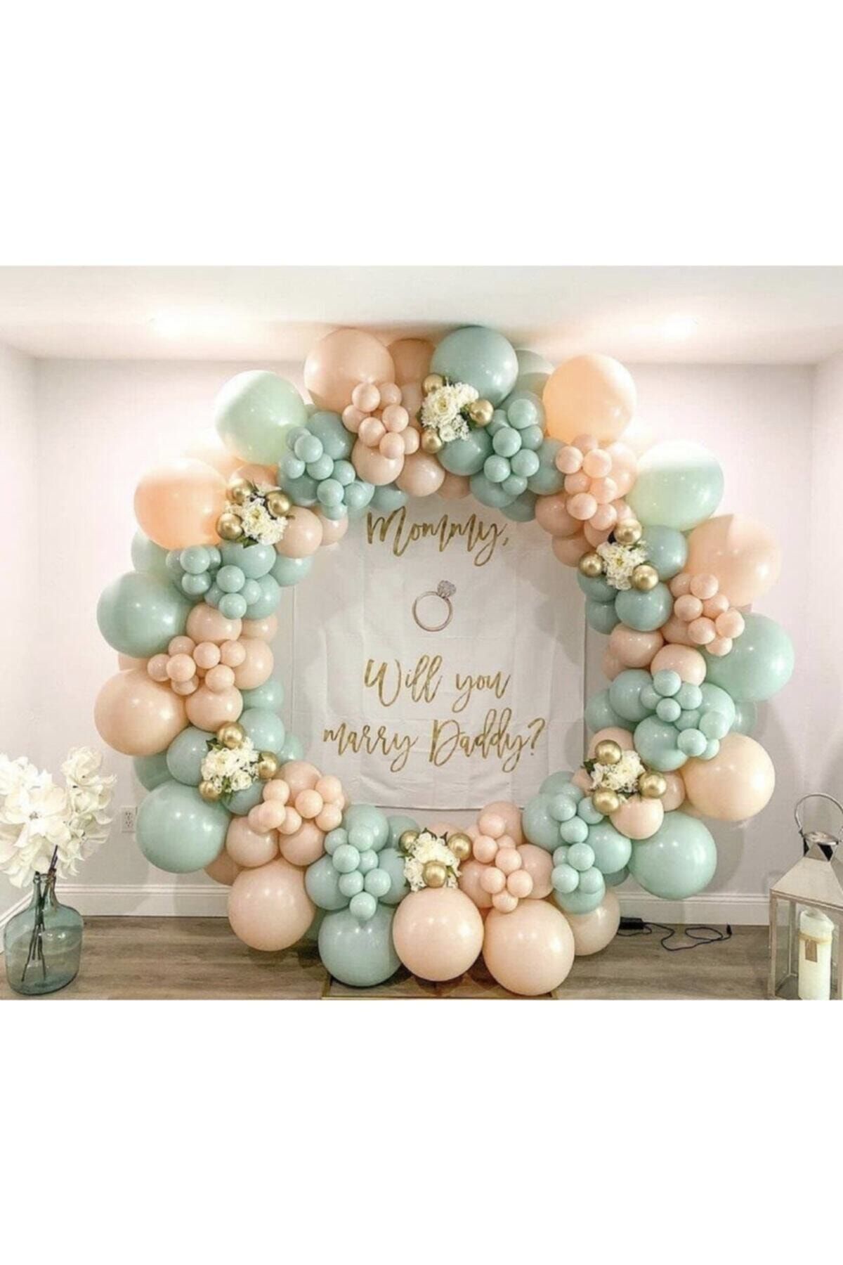 Krom Gold Makaron Somon Ve Mint Yeşili Balon Zinciri 100 Adet