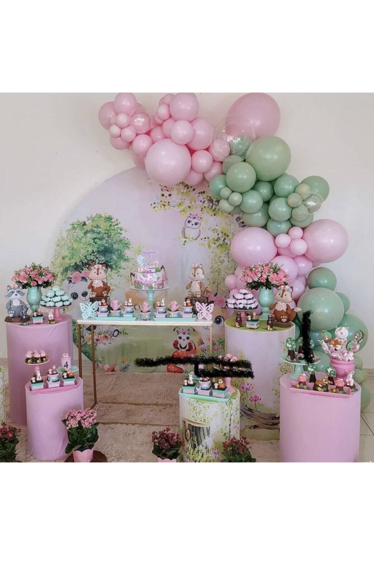 Pastel Küf Yeşili Ve Makaron Pembe Balon Zinciri 100 Adet