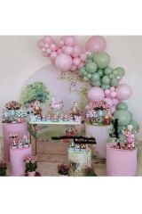 Pastel Küf Yeşili Ve Makaron Pembe Balon Zinciri 100 Adet