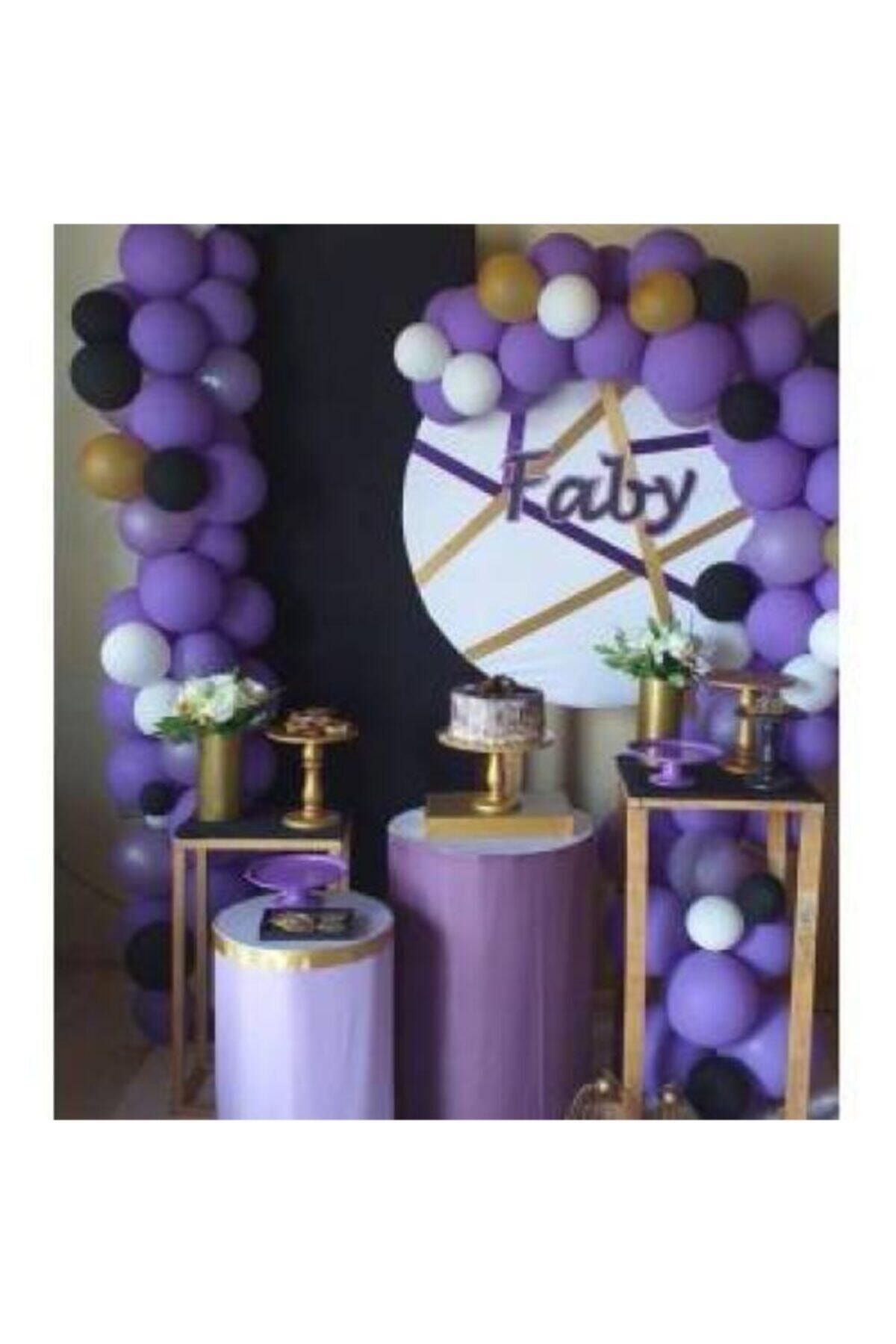 100 Adet Özel Gün Mor Gold Siyah Beyaz Balon Zincir Mor