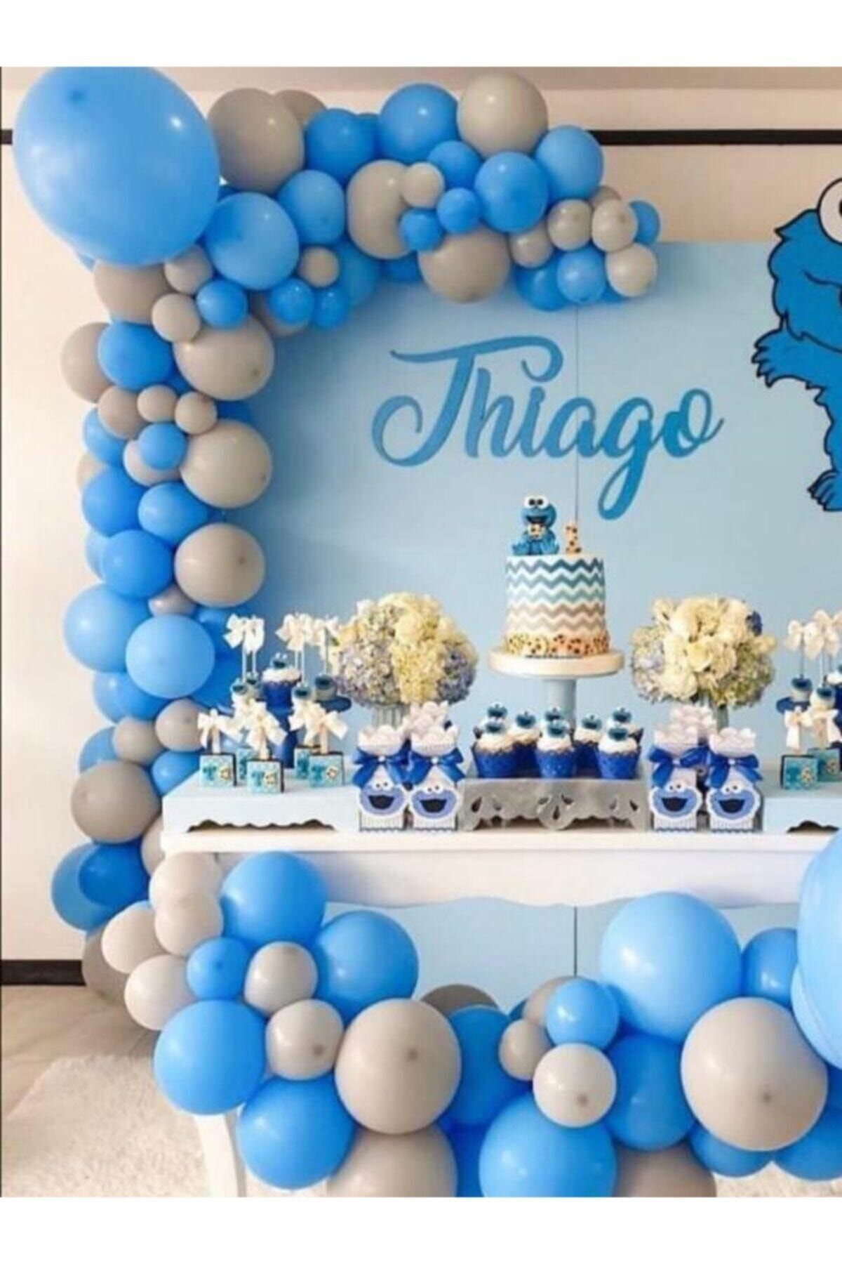 Pastel Mavi Ve Gri Balon Zinciri 100 Adet