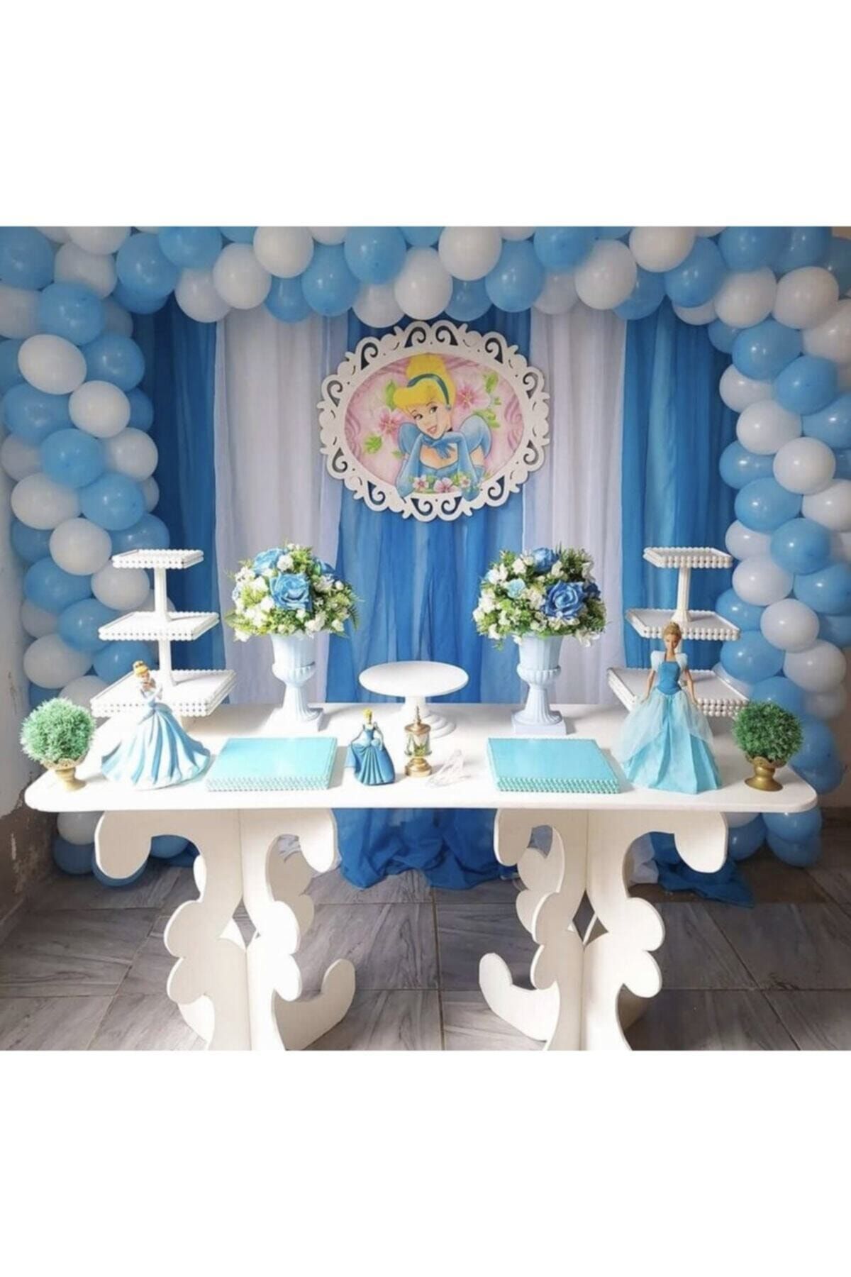 Makaron Mavi Ve Pastel Beyaz Balon Zinciri 100 Adet