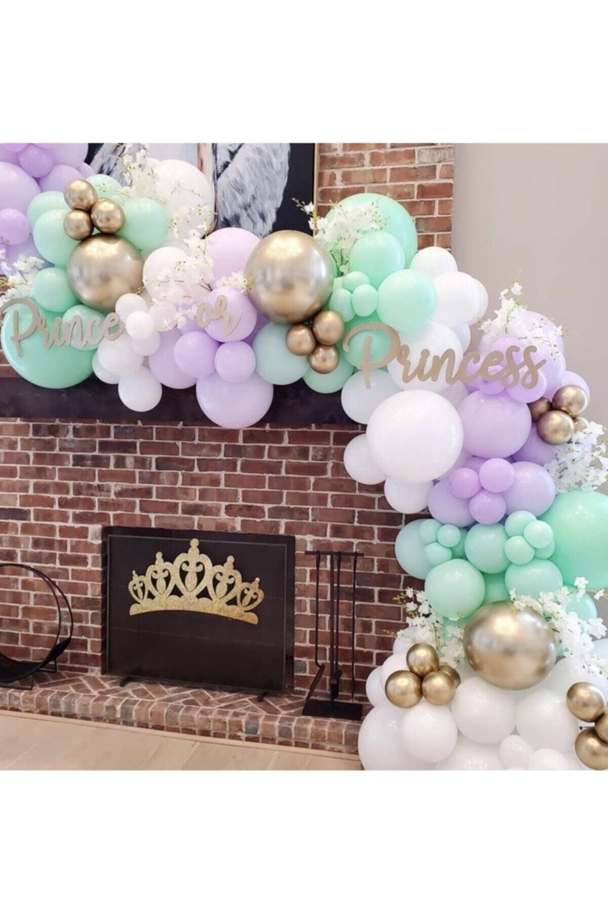 Krom Gold Pastel Lila Mint Yeşili Ve Beyaz Balon Zinciri 100 Adet
