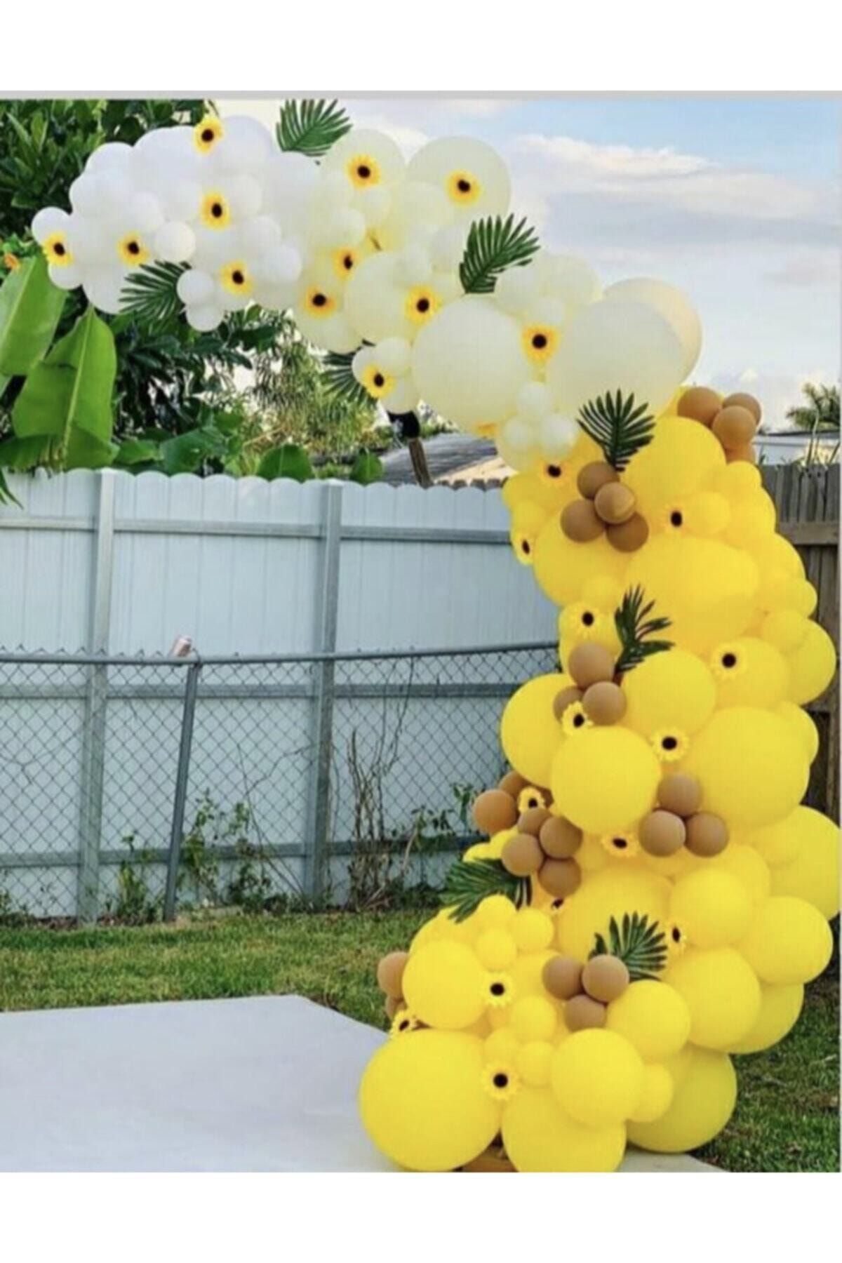 Pastel Karamel Sarı Ve Beyaz Balon Zinciri 100 Adet