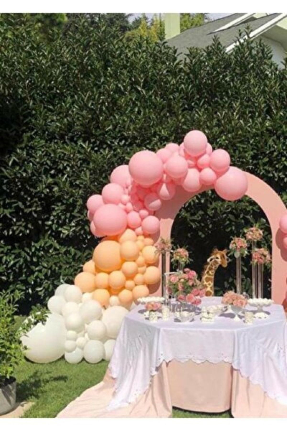 100 Adet Pembe Beyaz Somon Balon Zincir Özel Gün Pastel Ton Konsepti Balon Zincir