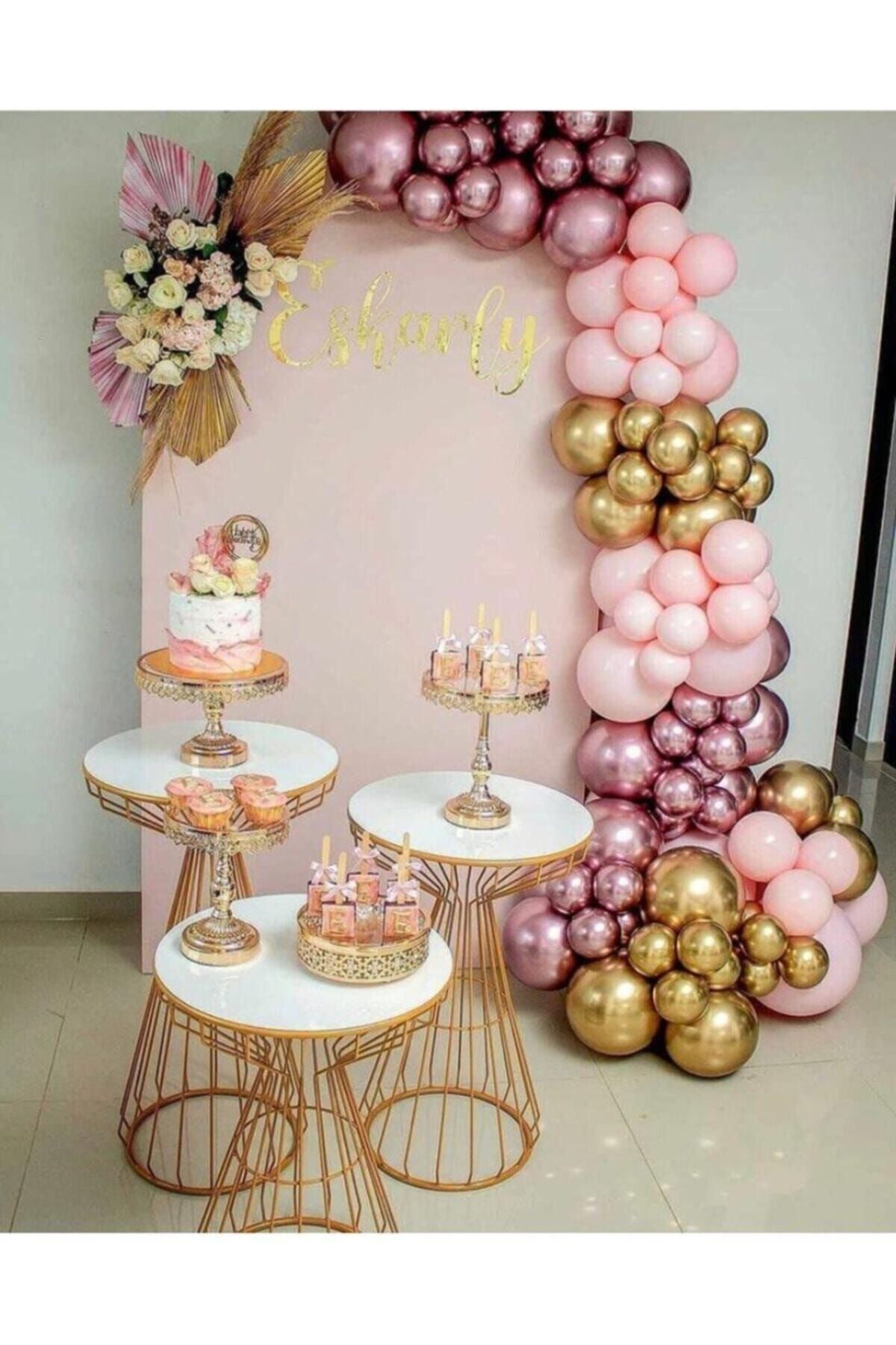 Krom Pembe Krom Gold Ve Makaron Pembe Balon Zinciri 100 Adet