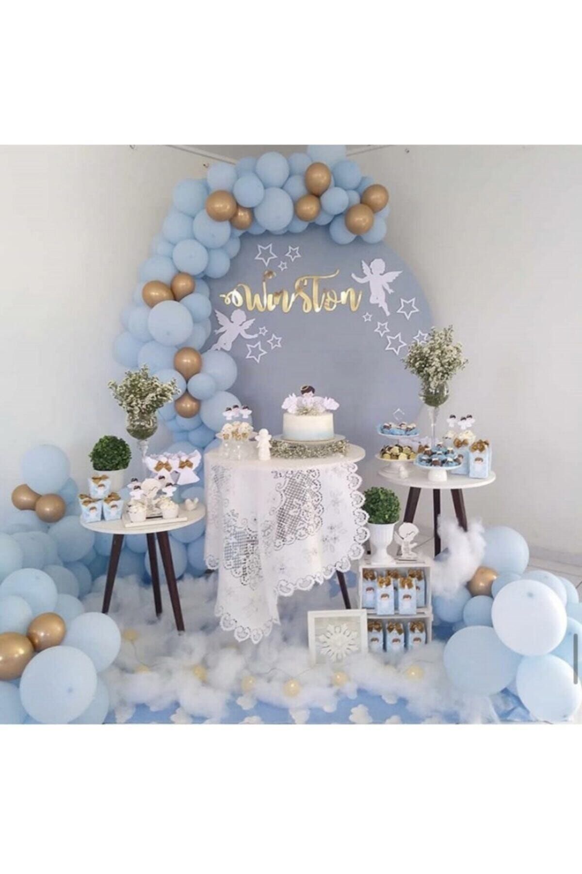 Krom Gold Pastel Mavi Balon Zinciri