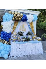 Krom Gold Makaron Mavi Beyaz Ve Koyu Mavi Balon Zinciri 100 Adet