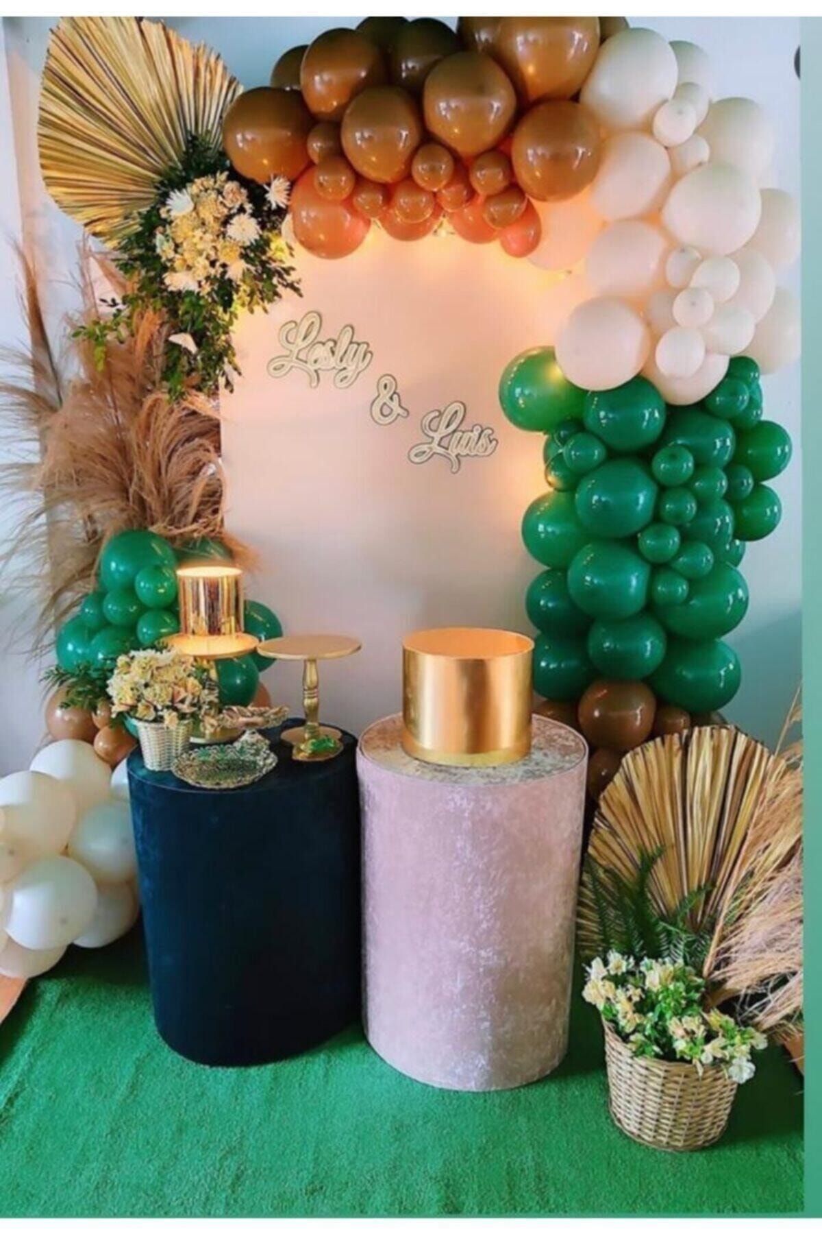 Pastel Koyu Yeşil Karamel Ve Beyaz Balon Zinciri 100 Adet