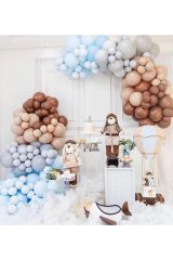 Soft Pastel Balon Zincir Karamel Gri Ten Rengi Mavi Balon Zinciri 100 Adet