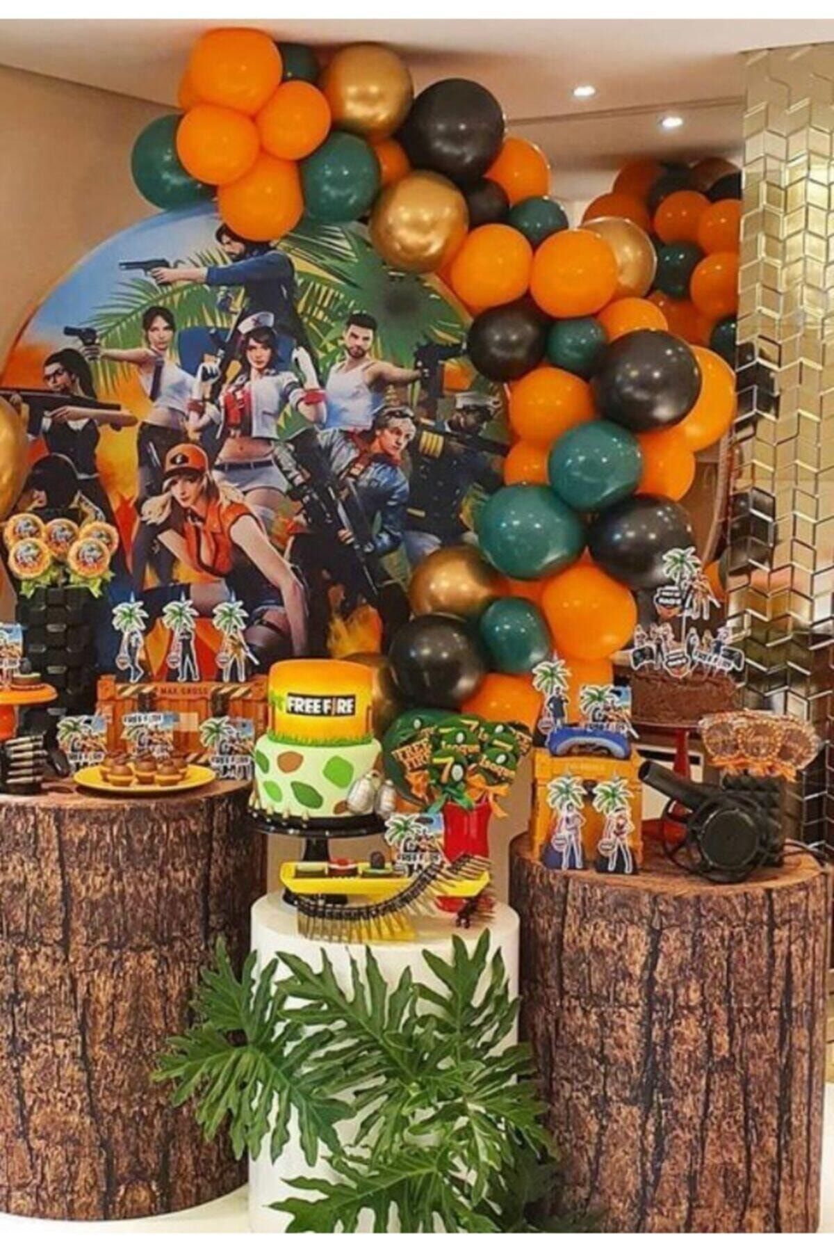 Pastel Balon Koyu Yeşil Siyah Turuncu Metalik Gold Balon Zinciri