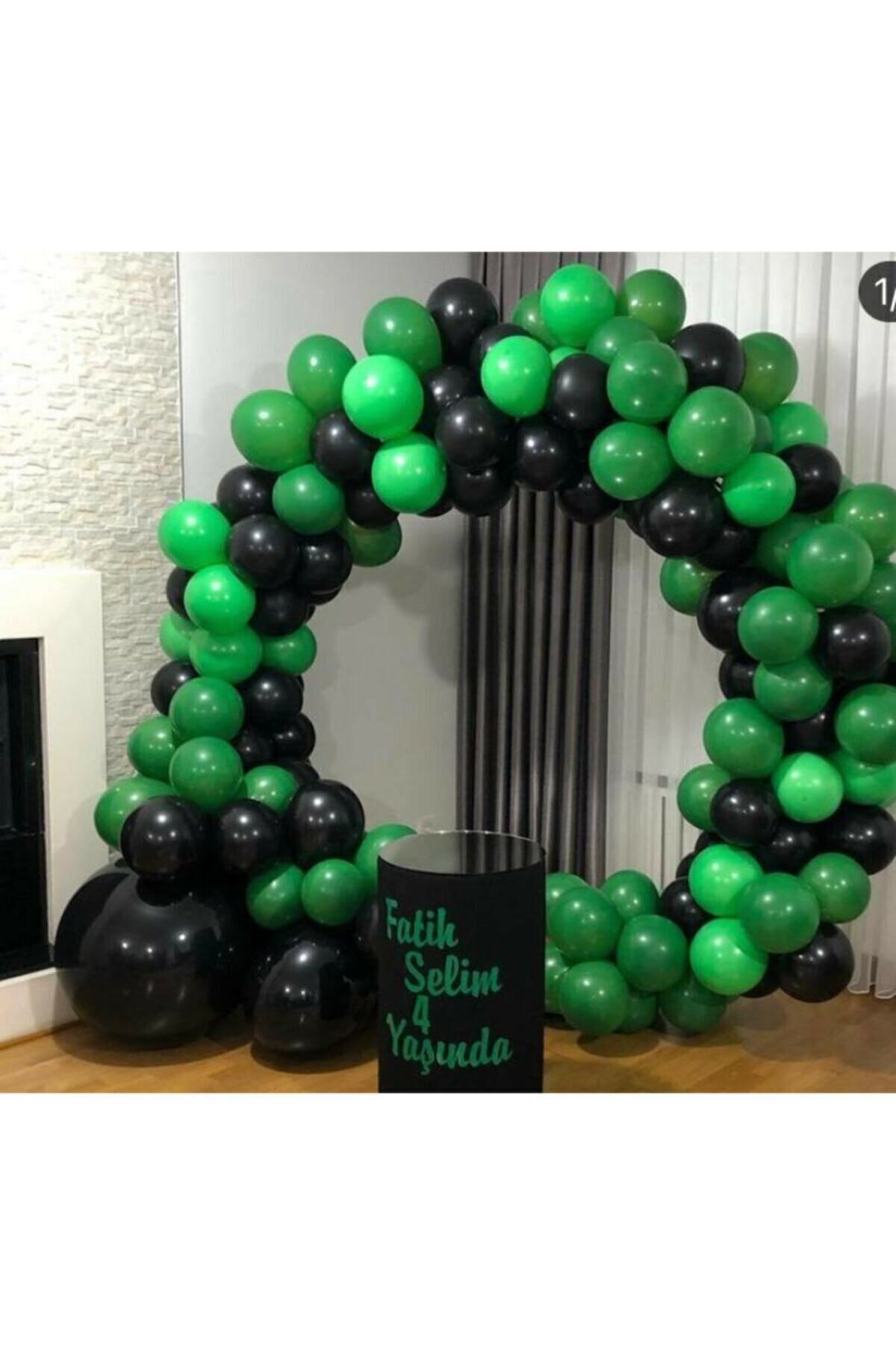 Siyah Yeşil Konsept Zincir Balon 100 Adet Balon Zinciri 5 M