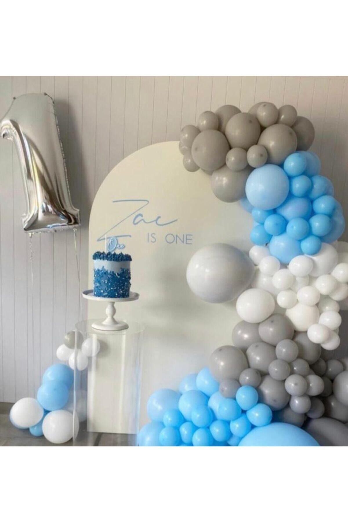 Pastel Beyaz Gri Ve Makaron Mavi Balon Zinciri 100 Adet