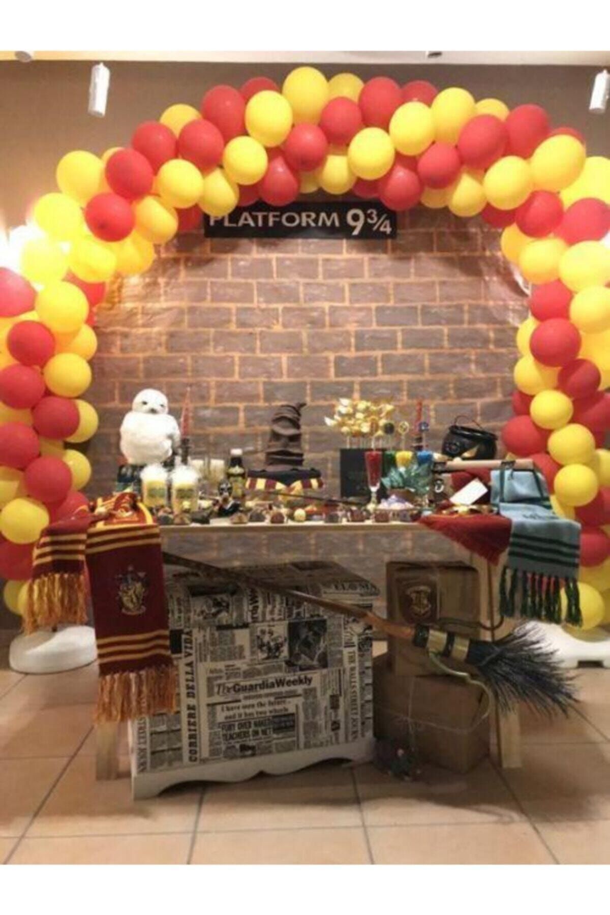 100 Adet Sarı Kırmızı Balon Zincir Gryffindor Konsept Balon Zincir