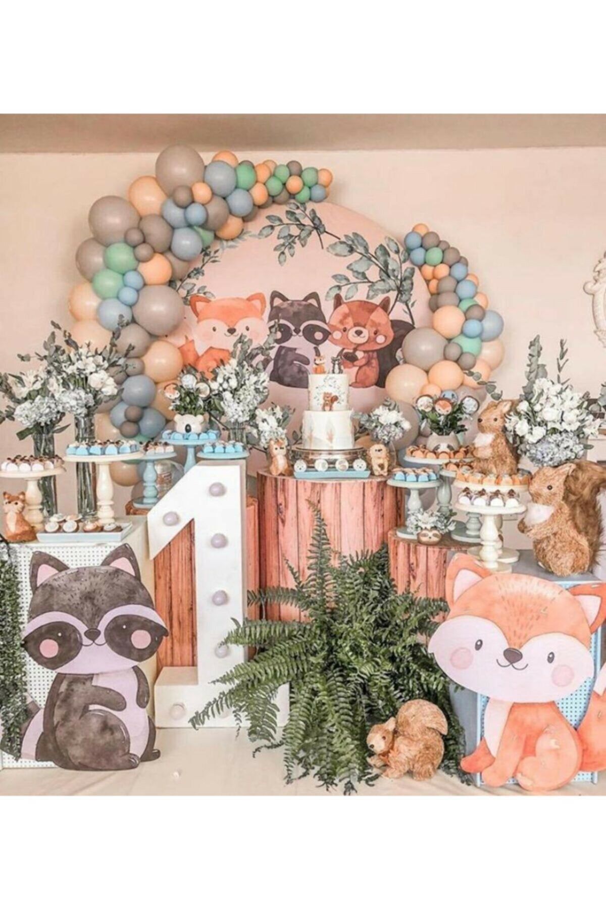 Orman Temalı Doğum Günü Parti Balon Balon Şerit Dekarasyon