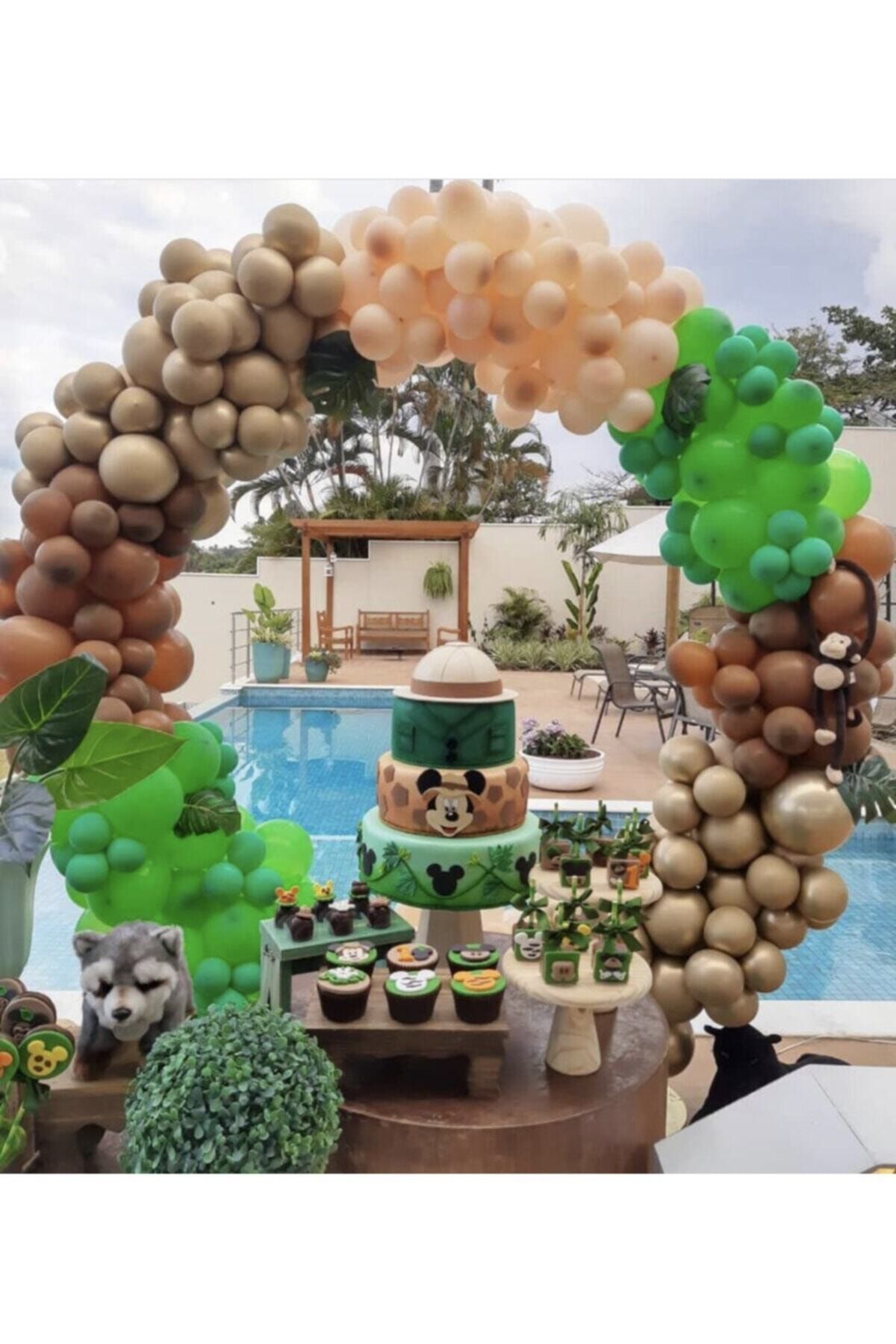 Krom Gold Pastel Karamel Açık Yeşil Ve Somon Balon Zinciri 100 Adet