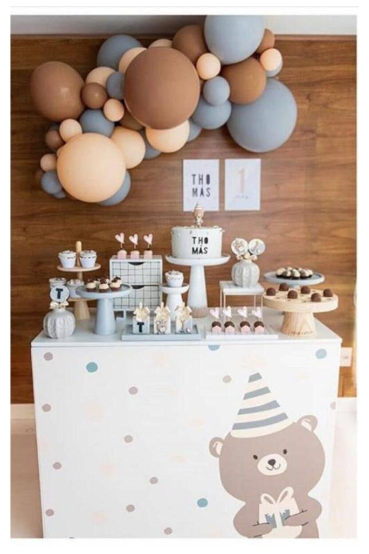 Pastel Balon Zincir Kahverengi Gri Somon 100 Adet