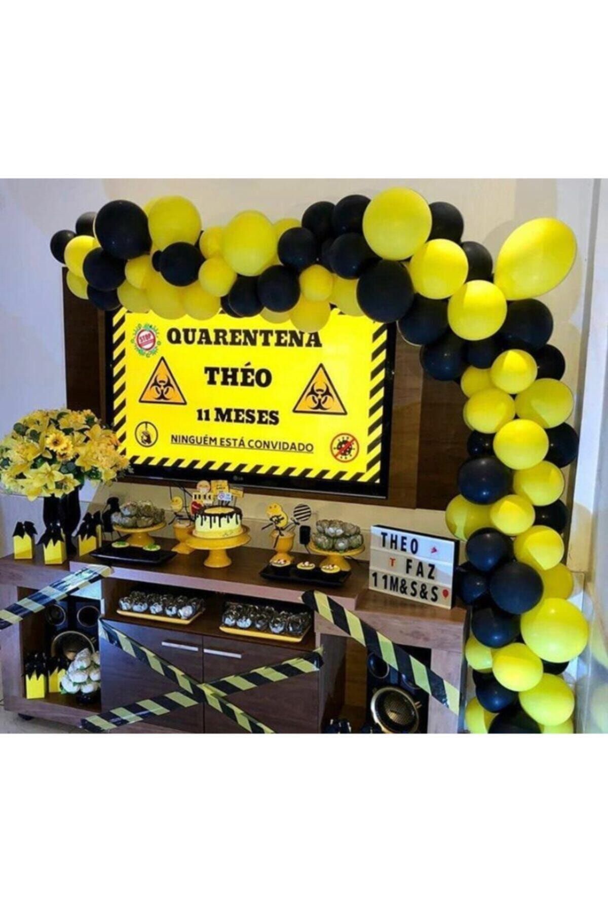 Pastel Siyah Sarı Balon Zinciri 100 Adet