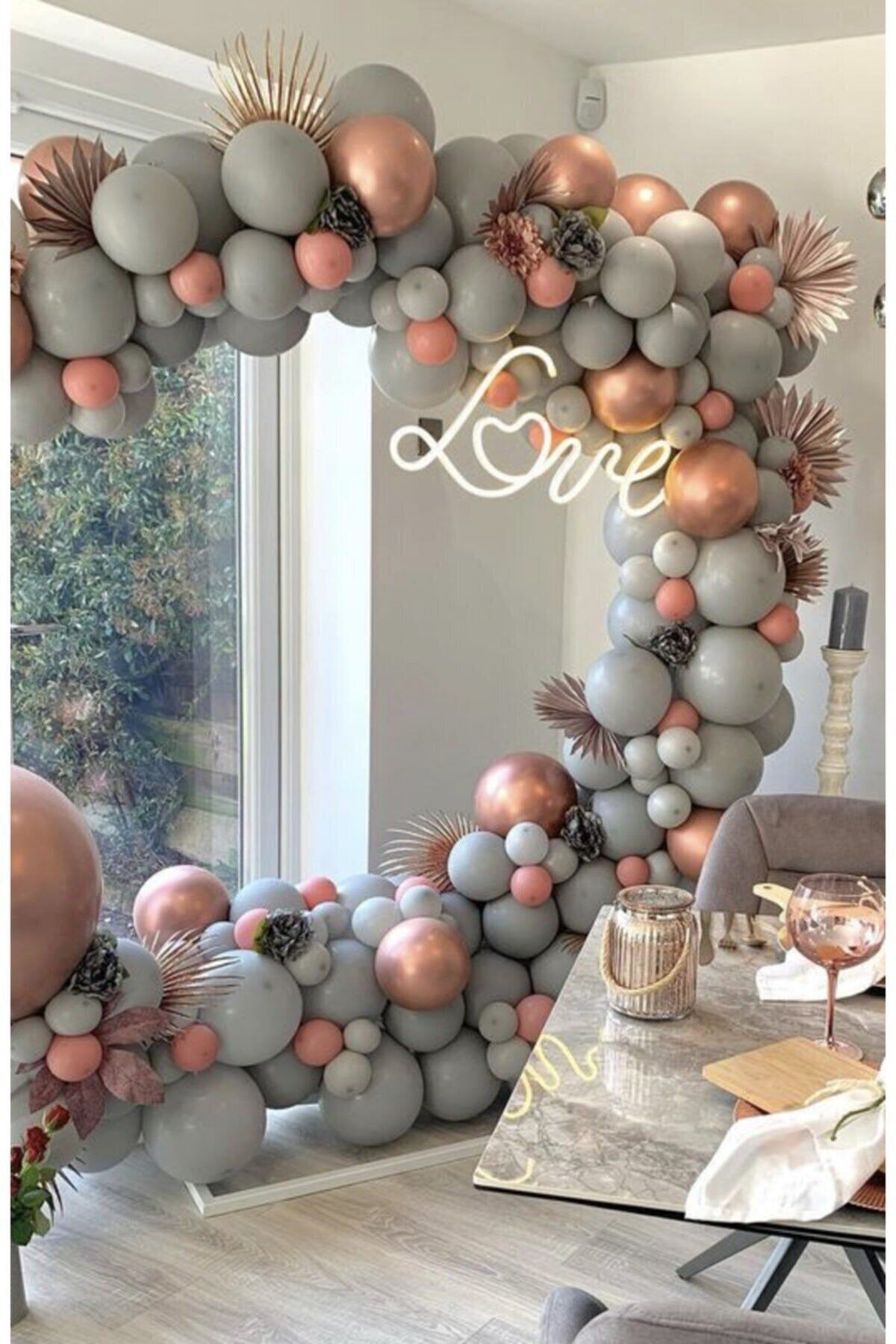 Pastel Gri Makaron Pembe Krom Rose Balon Zinciri