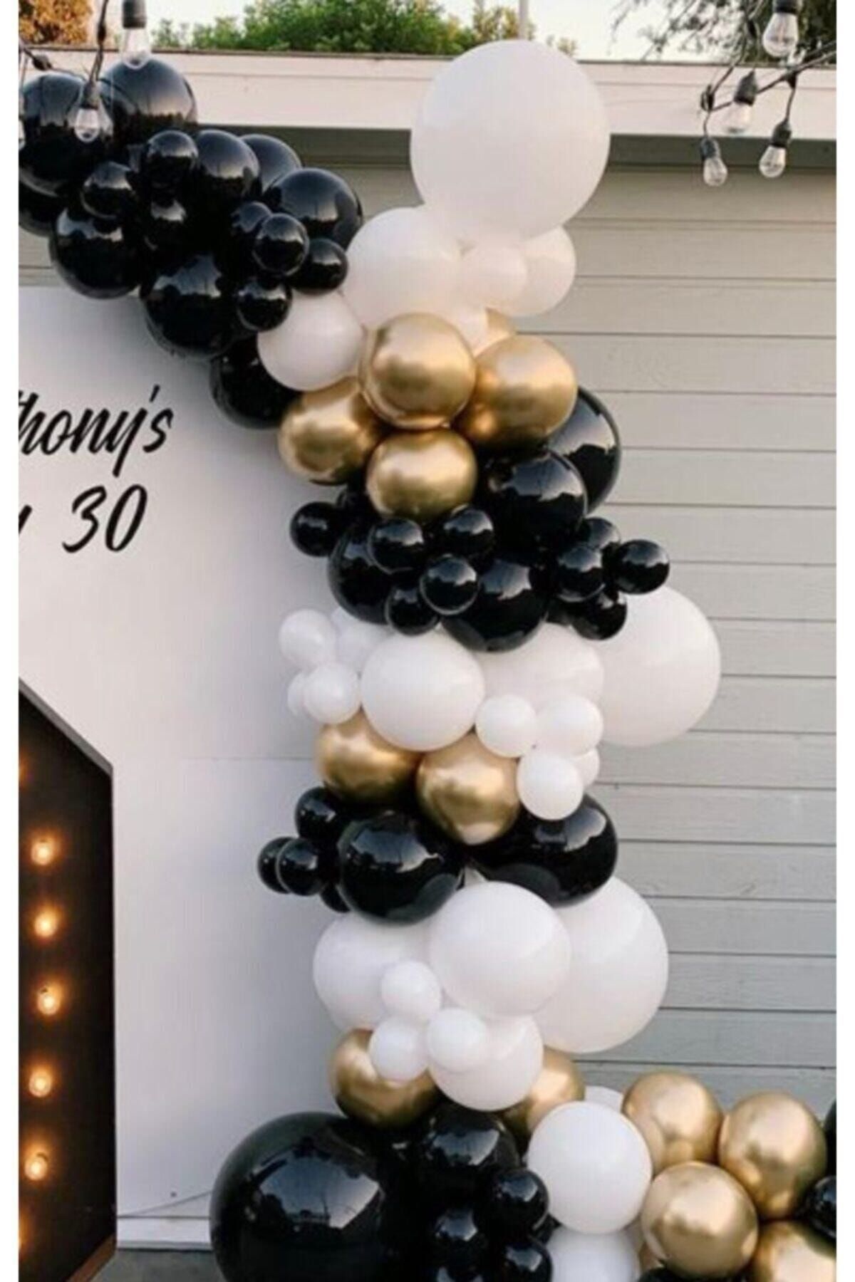 Siyah Beyaz Krom Gold Balon Zinciri