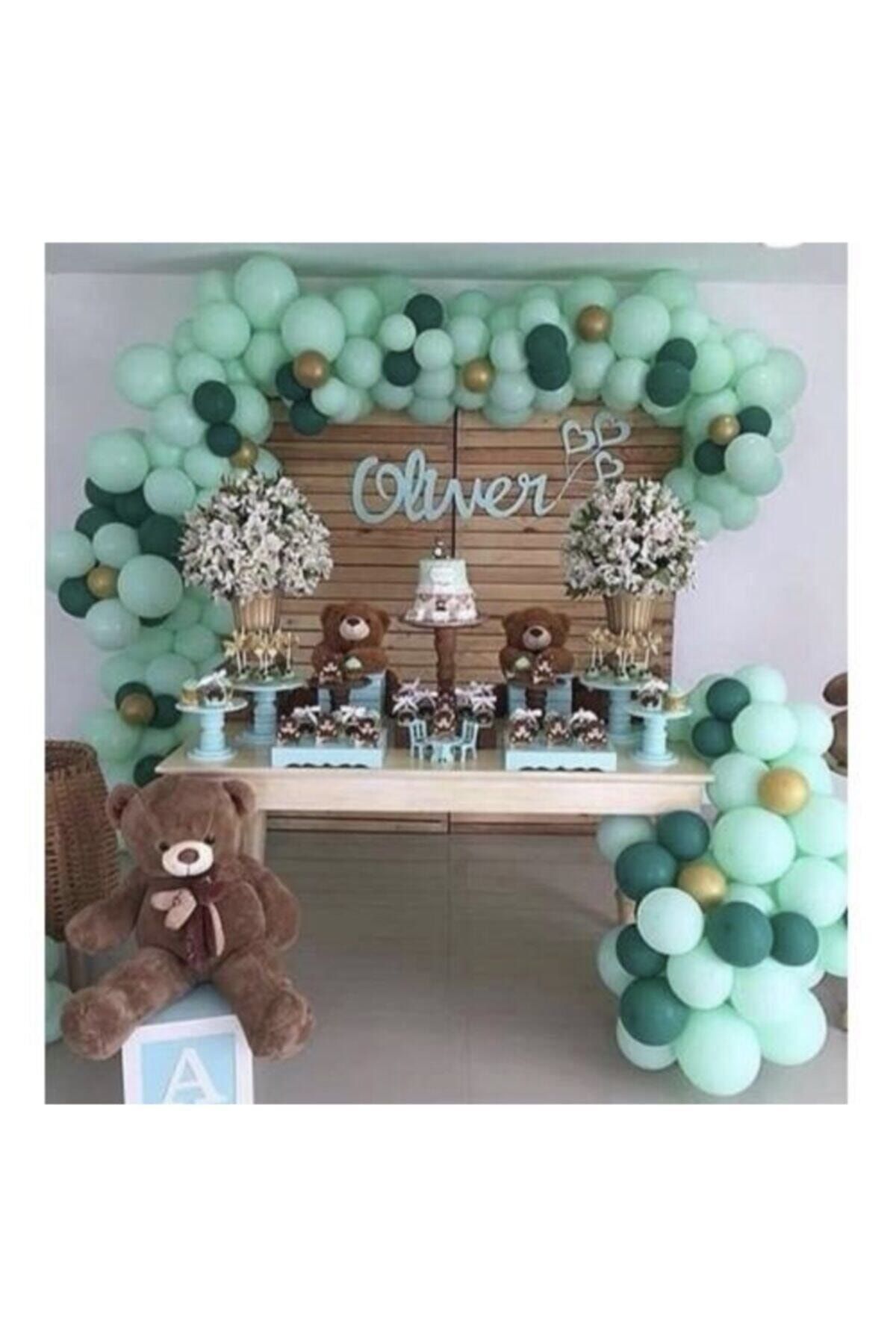 Özel Gün Konsept Mint Yeşil Koyu Yeşil Gold Balon Zincir