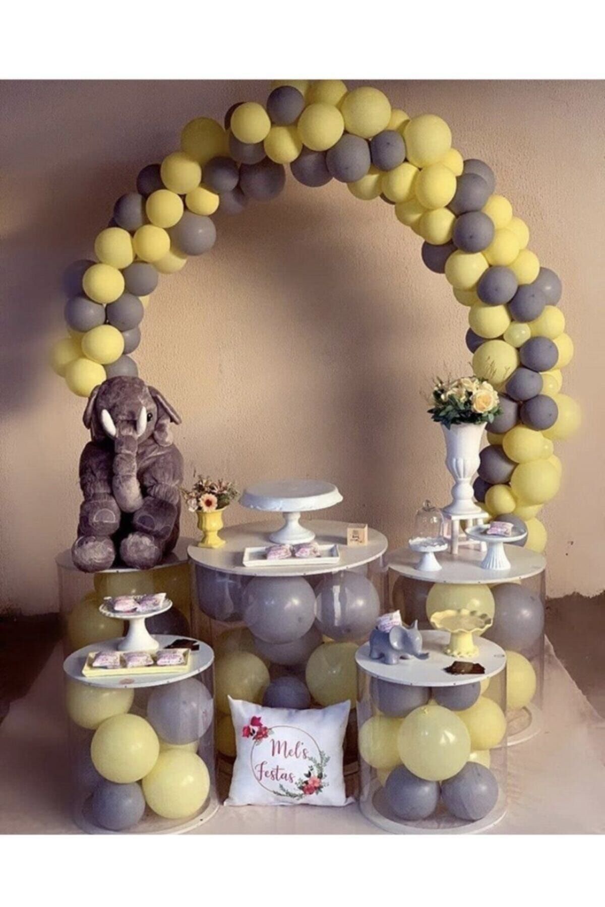 Pastel Sarı Gri Balon Zincir Set