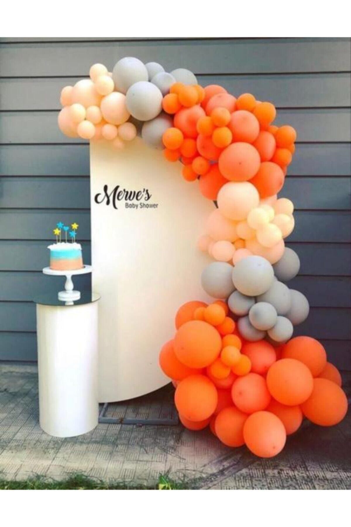 Pastel Turuncu Gri Ve Somon Balon Zinciri 100 Adet