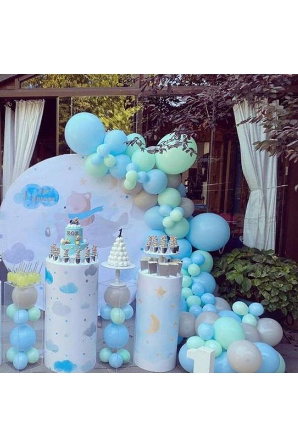 Pastel Balon Konsept Balon Zincir Mavi Gri Yeşil