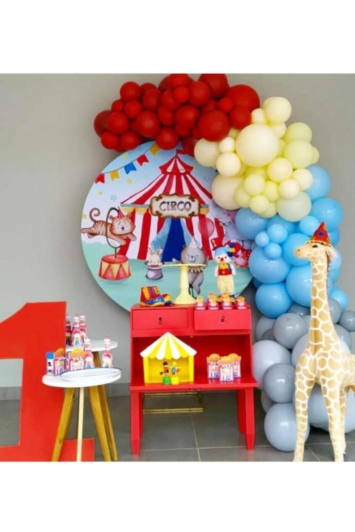 Pastel Kırmızı Gri Ve Makaron Mavi Ve Sarı Balon Zinciri 100 Adet