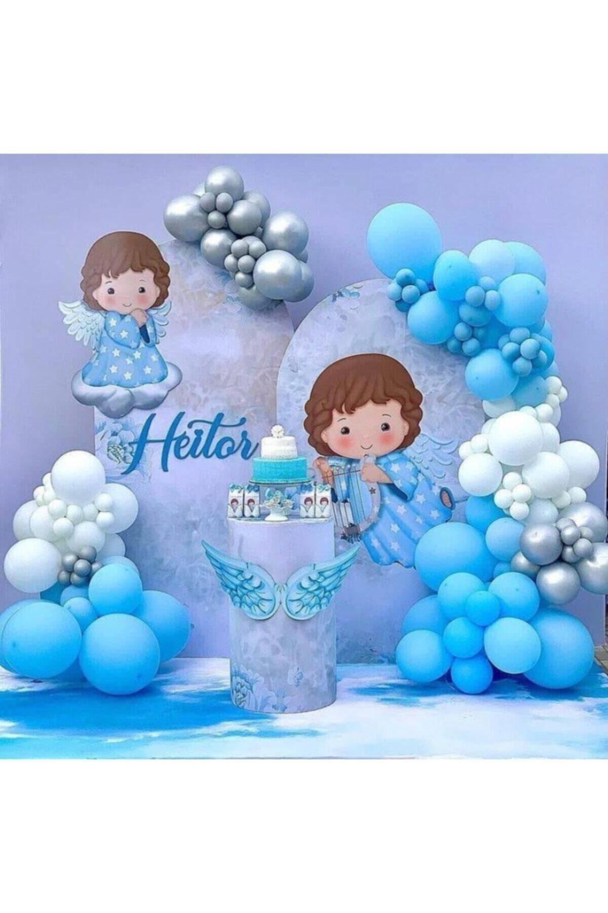 Krom Gümüş Mavi Beyaz Balon Zincir