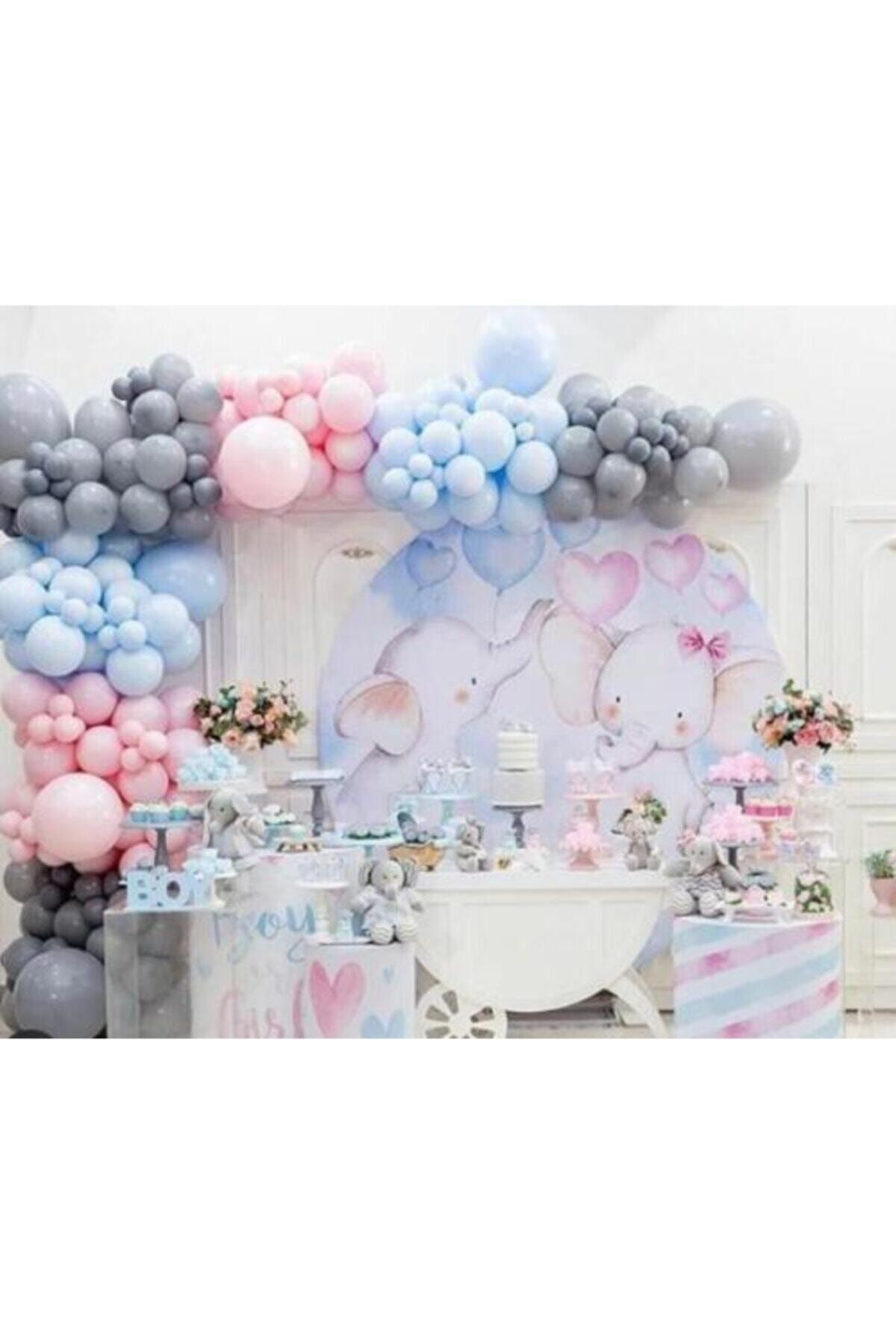 100 Adet Pembe Mavi Gri Balon Zincir Pastel Balon Zincir 100 Adet