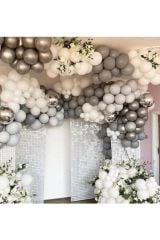 Pastel Gri Metalik Gri Pastel Beyaz 100 Adet Balon Ve Balon Zincir