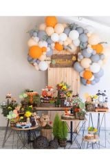 Pastel Turuncu Gri Somon Beyaz Balon Zinciri 100 Adet