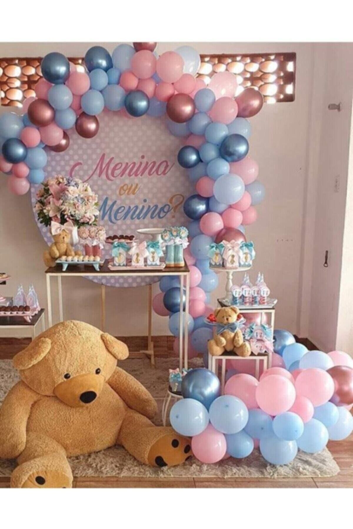 Cinsiyet Belirleme Balon Konsept Krom Pembe Krom Mavi Cinsiyet Belirleme Partisi Balon