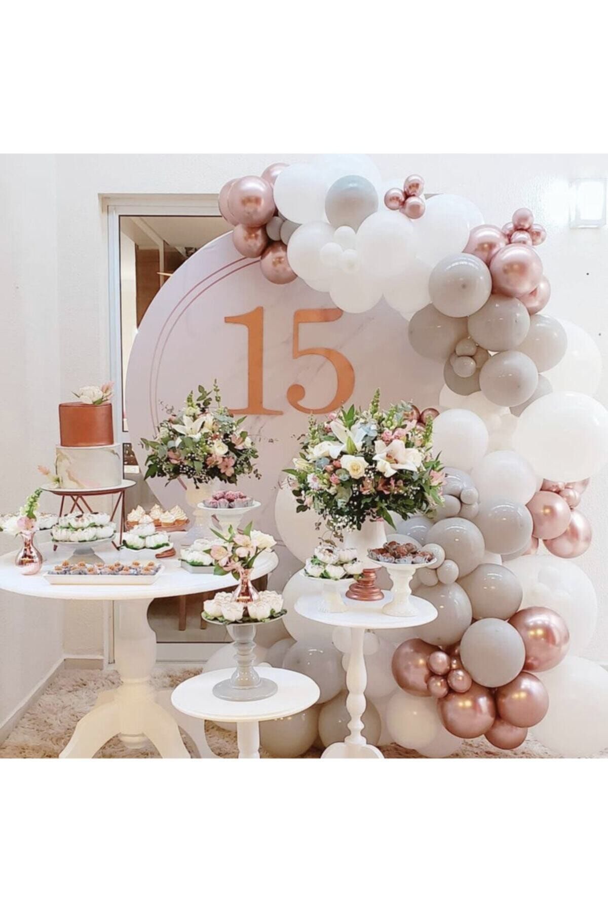 Krom Rose Gold Pastel Gri Ve Beyaz Balon Zinciri 100 Adet