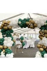 Krom Gold Pastel Koyu Yeşil Ve Beyaz Balon Zinciri 100 Adet