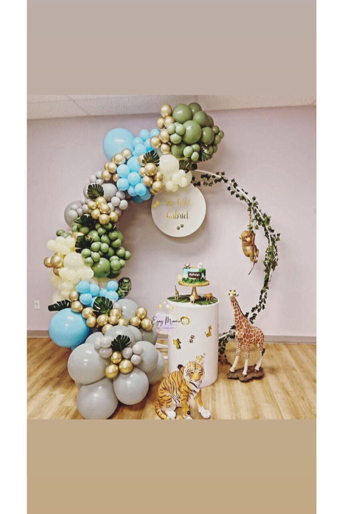 Krom Gold Küf Yeşili Gri Makaron Mavi Ve Sarı Balon Zinciri 100 Adet